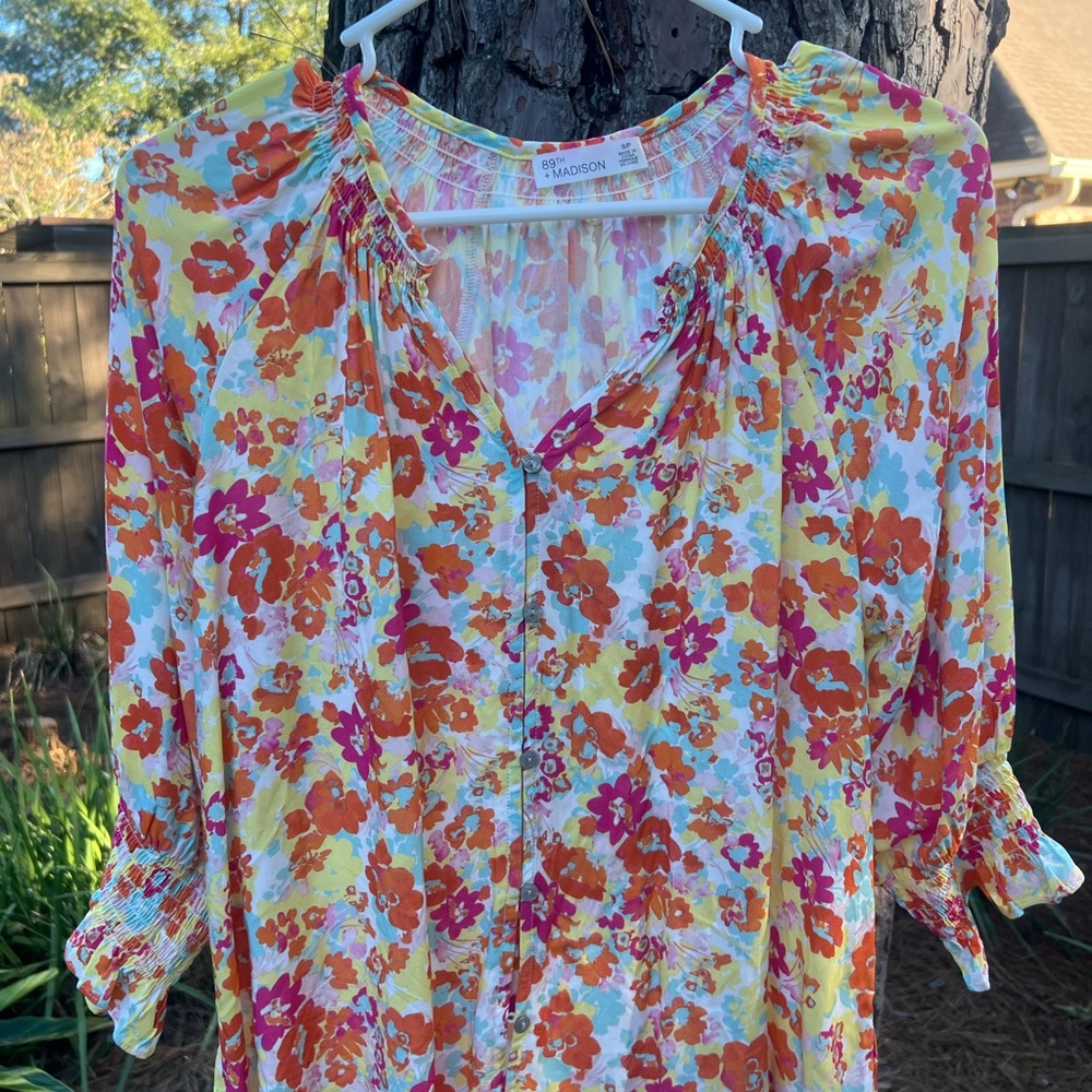 Madison Floral Blouse - Orange, Pink, White